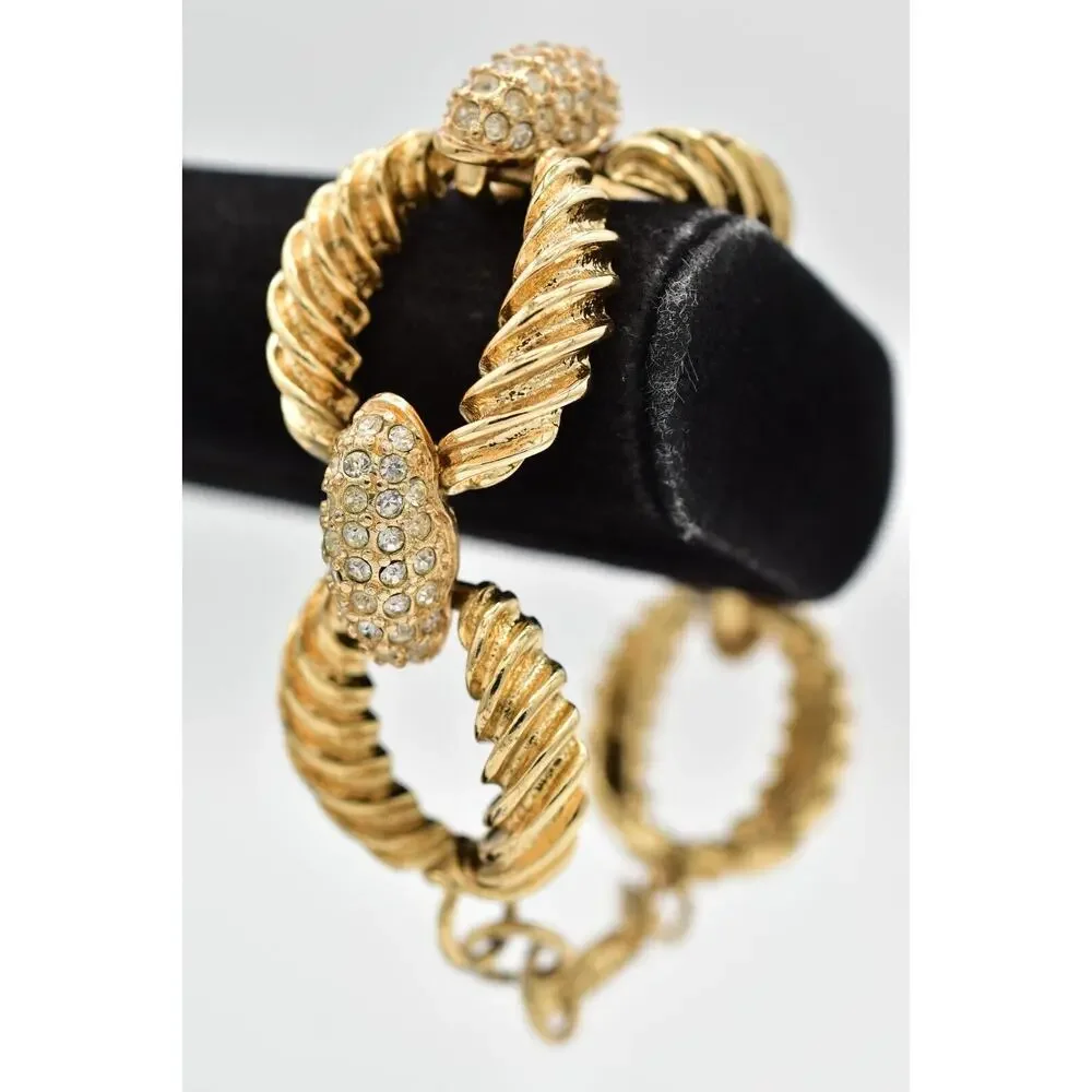 Banana Republic Chain Bracelet Crystal Linked Chunky Gold Tone Signed Y2K Bin4